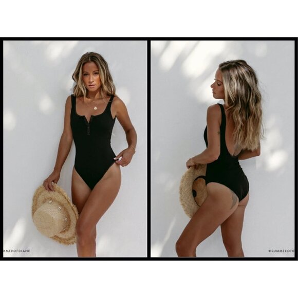 💕L*SPACE💕 Ribbed Float On One Piece Swimsuit Black 10 Large NWT - Picture 5 of 16